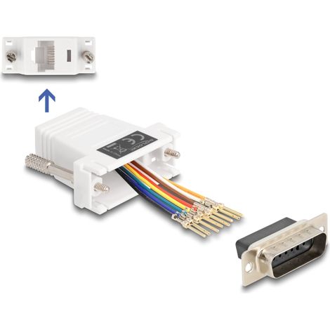 Delock D-Sub macho de 15 pines a RJ45 hembra, kit de montaje blanco
