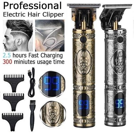 Tondeuse à cheveux Letouch - écran LCD - rechargeable sans fil - lame en T - pour hommes - couleur or