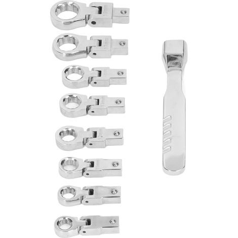 Adaptateur de Clé à Cliquet Interchangeable avec 8 Clés en Acier au Chrome-vanadium pour Automobile Industriel Métrique 9 Mm 10 Mm 11 Mm 12 Mm 13 Mm 14 Mm 17 Mm 19 Mm (1/5)