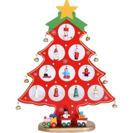 Sapin de Noël en Bois à Faire Soi Même, Cadeau de Vacances, Mini Sapin de Noël, Décoration de la Maison, Plat, 10 Trous, Rouge (1/4)