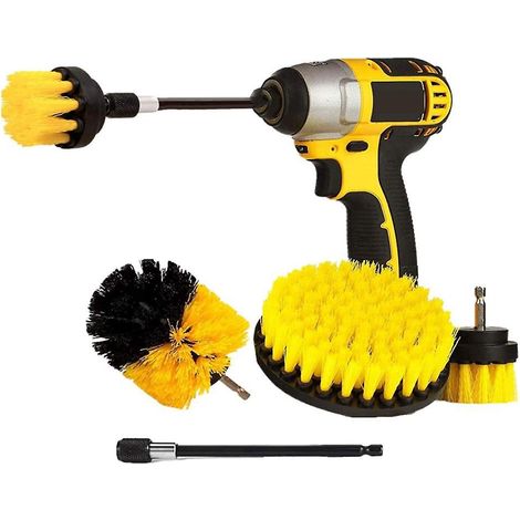Set mit 4 Reinigungsbürsten für Bohrmaschinen, Autos, Fliesen, Teppiche, Badewannen, Küchen und Toiletten – Gelb (1/5)