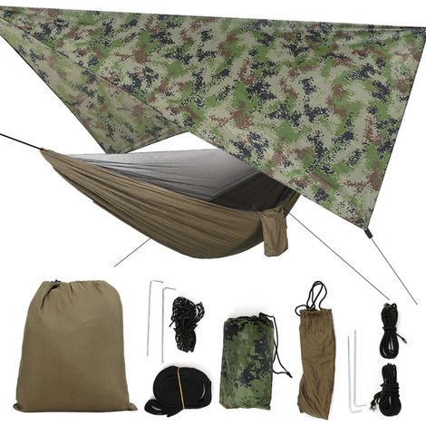 Hamac avec moustiquaire pour camping en plein air couleurs aléatoires des sacs à piquets baldaquin camouflage militaire Vert (1/5)