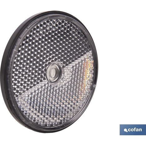 Réflecteur catadioptrique rond blanc de 60 mm avec base adhésive et trou central sans vis (1/4)
