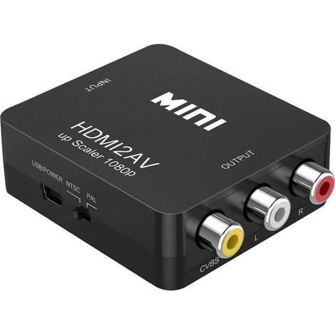 Convertisseur HDMI vers RCA AV CVBS, 1080P Adaptateur HDMI vers RCA Composite Audio Vidéo avec USB Câble, Commutation PAL/NTSC, Pour Xbox 360, PlayStation 3 4 5, DVD, Android TV Box, Fire Stick, Roku (1/5)