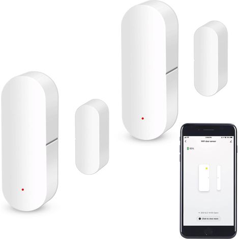 2 Pack Capteur de porte, WiFi, contact intelligent, fenêtre, alarme sans fil, compatible Alexa, Google Assistant