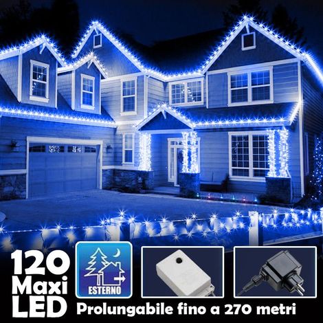 TrAdE Shop Traesio - Catena Luminosa Natalizia 120 Led Luce Blu Con Flash 9mt Esterno Prolungabile - (1/5)