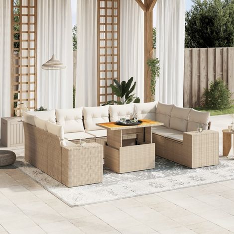vidaXL Salon de jardin avec coussins 10 pcs beige résine tressée (1/3)