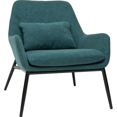 Design-Sessel Stoff mit Samteffekt in Entenblau und schwarzem Metall MAXINE