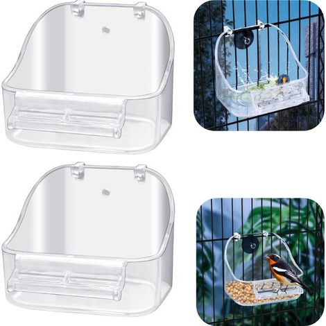 Baignoires pour oiseaux lot de 2 - gamelles à vis 12,8 x 10 cm pour cage, transparentes (1/5)