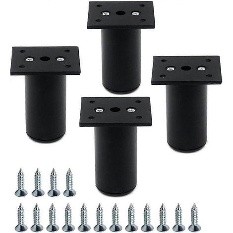 Pieds de meubles réglables en aluminium, 4 pièces, avec vis, 7,6 cm de haut x 3,8 cm de diamètre, noirs, adaptés aux canapés, armoires et penderies. (1/5)