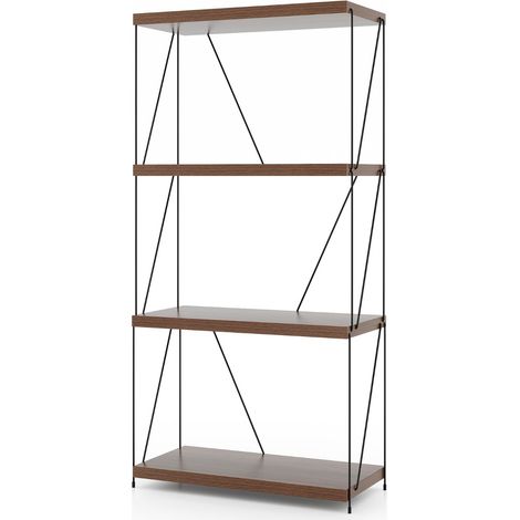 Scaffale multiuso a 4 ripiani con struttura in metallo, Libreria autoportante con stile industriale Noce 61x29,5x105cm (1/4)