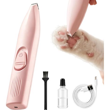 Tagliacapelli per zampe di cane con LED, silenzioso, ricaricabile tramite USB, di precisione, per animali domestici, ideale per zampe, occhi, orecchie e muso - Rosa (1/5)