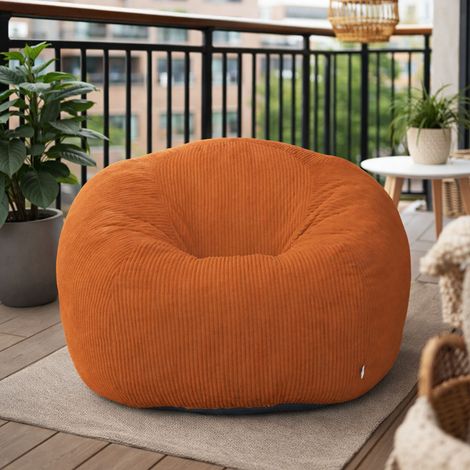 Pouf Géant Rondelle 110 cm – Orange – Fauteuil Pouf Poire en Mousse Moelleuse avec Dossier Ergonomique
