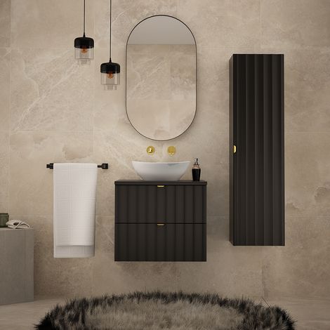 Badezimmermöbel Set 3-teilig inkl. Waschbecken in schwarz matt AVOLA-140 (1/5)
