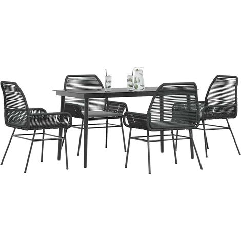 vidaXL 5 Piece Garden Dining Set with Cushions Black Poly Rattan Glass (1/5)