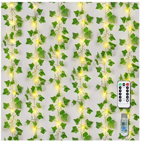 Guirlande de lierre artificiel 3 x 1 m avec télécommande, guirlande lumineuse féerique, fausses fleurs décoratives (1/2)