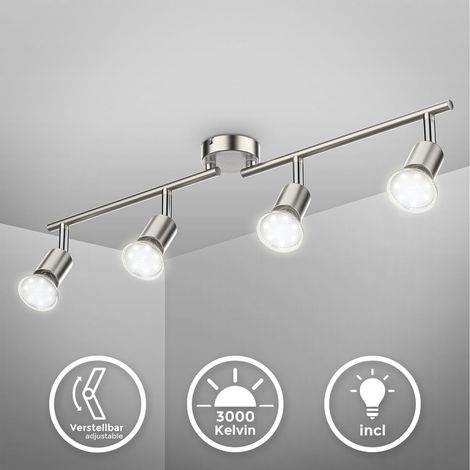 Deckenstrahler - 11,6W, 1040lm, LED, schwenkbar, inklusive 4x GU10, warmweiß, matt-nickel