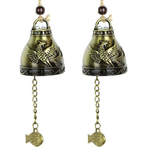 Cloche Feng Shui Vintage Dragon, Carillon Feng Shui pour la maison et le jardin, à suspendre, porte-bonheur, bénédiction, 2 pièces, Style 1 (1/5)