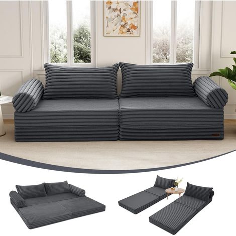 Canapé-lit futon pliable avec coussin, gris (1/5)
