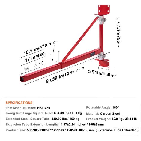 Bras de support de treuil électrique, design ajustable, construction en acier durable, 150-300kg (1/2)