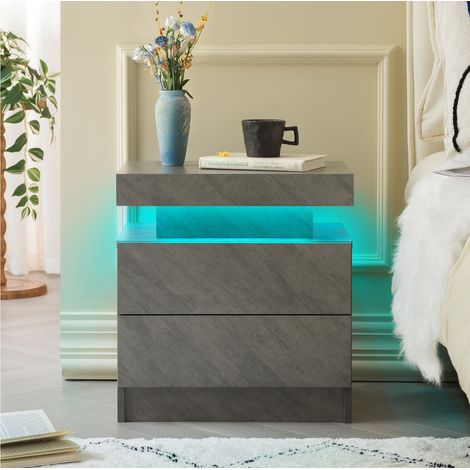 Mesita LED CHICFURN 49 x 34,8 x 52,1 cm, madera de ingeniería gris oscuro, 2 cajones (1/5)