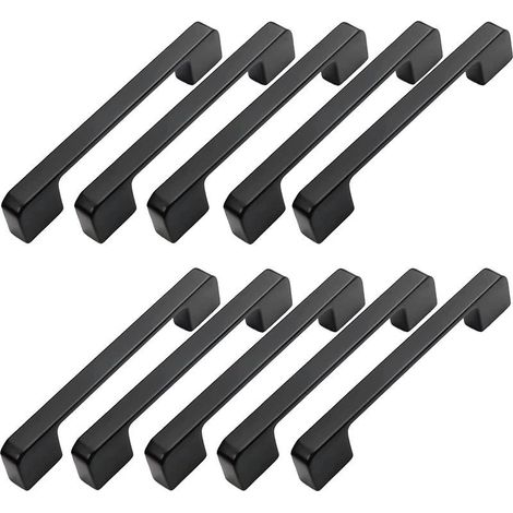 Lot de 10 poignées de meubles, entraxe de 96 mm - Poignées de porte de cuisine noires, poignées de bar, poignées de cuisine noires, 96 mm (1/4)
