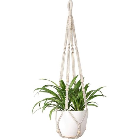 Portavaso in macramè di corda di cotone, cestino sospeso in stile boho per interni ed esterni (1/4)