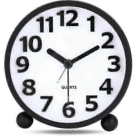 Réveil silencieux, sans tic-tac, avec veilleuse, horloge de chevet numérique 3D en métal noir de 10,8 cm. (1/4)