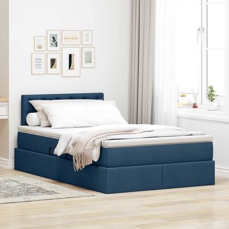 Bett mit Stauraum und LED mit Matratze Blau 120 x 200 cm Stoff