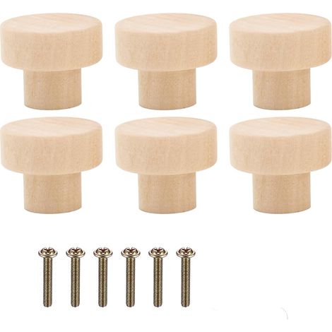 6 Stück Holzgriffe – Runder Möbelknopf 30 x 25 mm – Türknopf für Küche, Schublade mit Schrauben – Holzschrankknöpfe für Schränke (1/5)