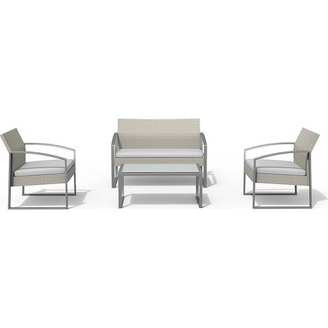 Garden Friend Salotto Alicante (2 Sessel 1 Sofa 1 Tisch) weiß gewaschene Polyrattan-Polsterung (1/2)
