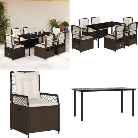 7-tlg. Garten-Essgruppe mit Kissen Braun Poly Rattan - Gartentisch - Gartenstuhl (1/5)