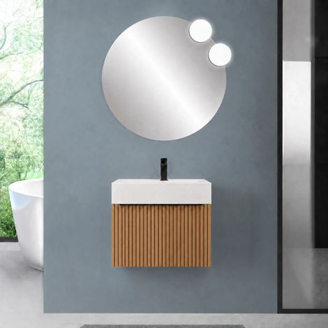 Mobile bagno sospeso 70 cm rovere africa con un cassetto e lavabo alto in resina Nara (1/5)