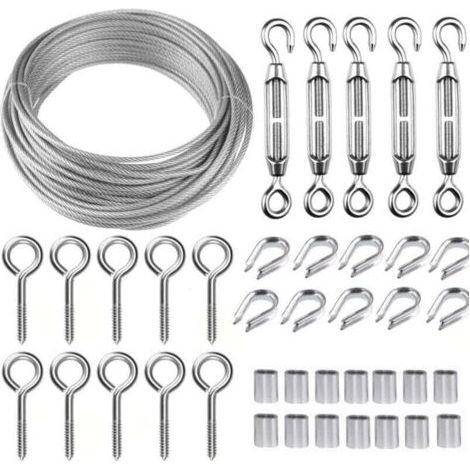 Corde Acier Inoxydable à Suspendre, XU,30M/2mm Câbl, XU,e Revêtu avec M5 Tendeurs,Kit Cable Métallique 2mm pour Plantes Grimpante,Corde linge,Rambarde,Cable de Garde Corps NPTERBL - (1/4)