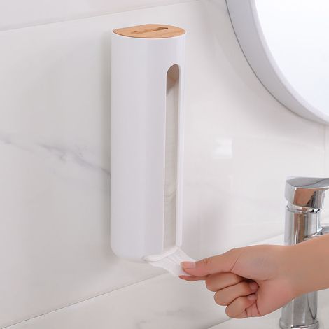 Distributeur de coton 1 pièce, support de coton, boîte de rangement en coton, boîte de rangement amovible en coton démaquillant murale avec couvercle (1/2)