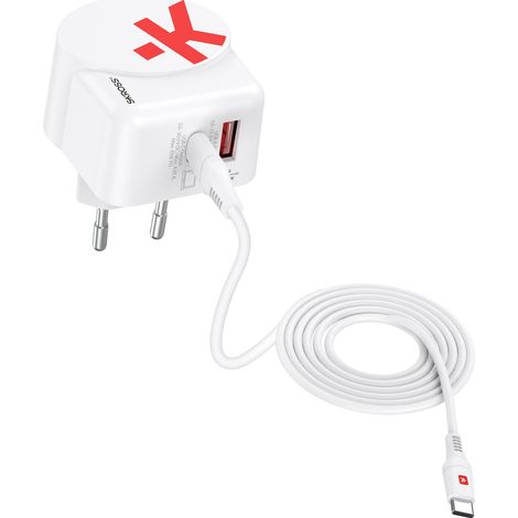 Skross Euro USB Charger AC65PD + USB-C cable USB Ladegerät 65 W 1x USB-A, 1x USB-C® USB PD Weiß Inne (1/4)