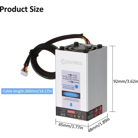 Module laser 450 nm 80 W à focale fixe pour gravure haute vitesse, compatible avec imprimantes 3D et routeurs CNC pour le bricolage, le travail du bois, du cuir, du tissu et du papier. (1/5)