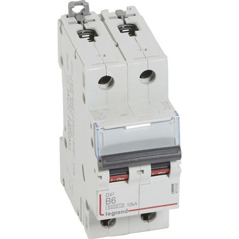 Disjoncteur DX³6000 10kA arrivée haute et départ bas à vis 2P 230V à 400V - 6A - courbe B - 2 modules - LEGRAND