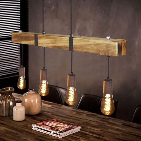 ZMH – Suspension vintage en bois avec poutre 80cm – 4 douilles E27 max 25W – Réglable jusqu'à 150cm – Style industriel pour salle à manger (1/5)