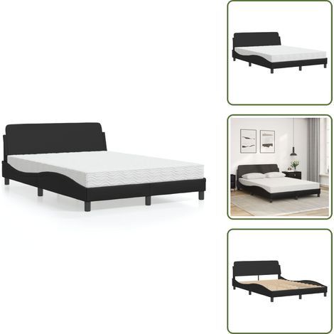 Lit avec matelas noir 140x190 cm similicuir - Lit Double - Lit Plateforme - Lit Design - Lit Moderne - Literie (1/5)