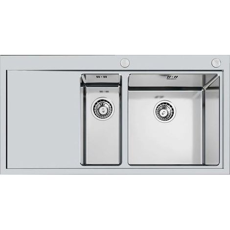 Foster 1251 051 Master Lavello da Incasso 1,5 Vasche con Gocciolatoio Sinistro in Acciaio Inox AISI 304 Spazzolato 100x52 cm colore Acciaio