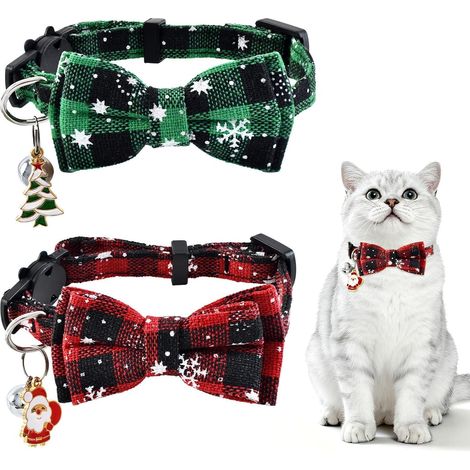 Noël Collier pour Chien,2 Pieces Noeud Papillon Collier,Réglable,avec Cloche,Collar de Noël pour Chats et Chiens,Convient aux Chats et Chiens de Petit