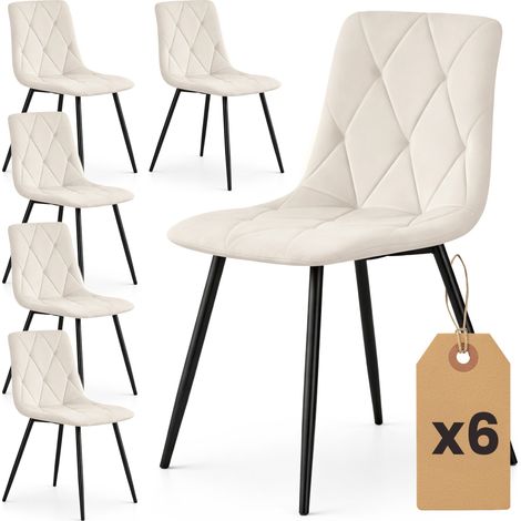 6er Set Samt-Polsterstühle, gesteppt MILO Beige mit schwarzen Beinen (1/5)
