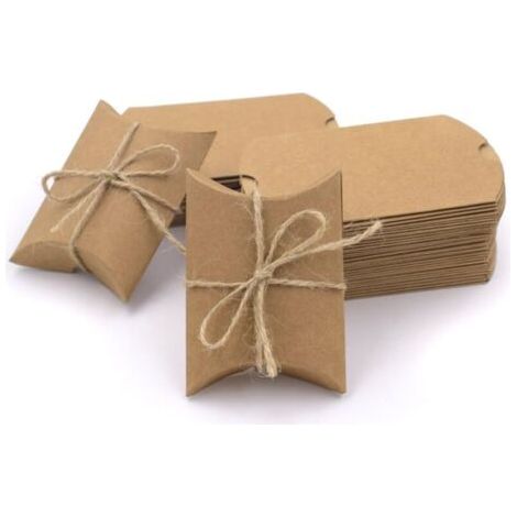 50 Stück Kraftpapier-Geschenkboxen im Vintage-Stil, natürliche Kissen-Süßigkeitsboxen für Hochzeitsfeier (1/4)