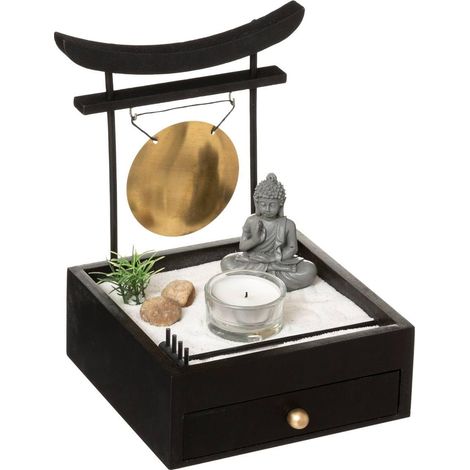 Jardin Zen Coffret Tiroir Bouddha avec Bougie, Gong et décoration (1/3)
