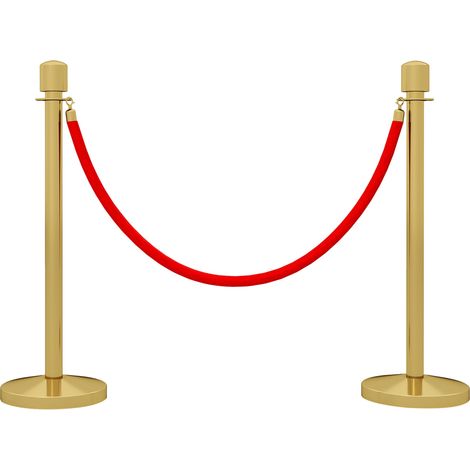 Ensemble de 2 entretoises en acier inoxydable avec corde en velours rouge de 1,5 m et base rechargeable (dorée)