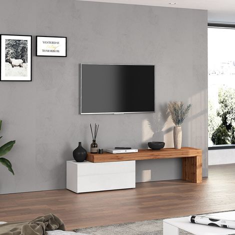 Meuble TV extensible 180/260 cm blanc brillant/chêne wotan Neros (1/5)