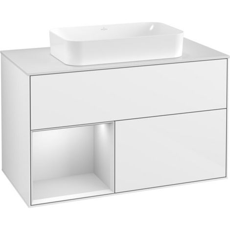 V&B Waschtischunterschrank Abdeckplatte wh. m Finion 100x60,3cm, Rg li wh. m Lac, glo wh. Lac (1/2)