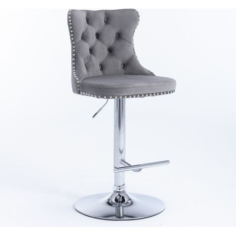Tabourets de bar pivotants en velours, hauteur d’assise réglable de 25 à 33 pouces, base chromée avec dossier, confortables et capitonnés pour la maison, le pub et l’îlot de cuisine, lot de 2, DE1712G (1/5)