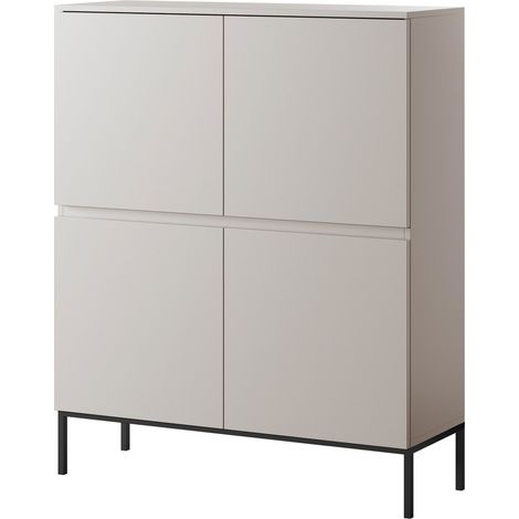 Selsey Bemmi - Highboard Hochkommode 4-türig, Beige mit schwarzen Beinen, 100 cm (1/5)